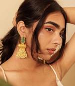 Gold plated unique craving stone designer earring