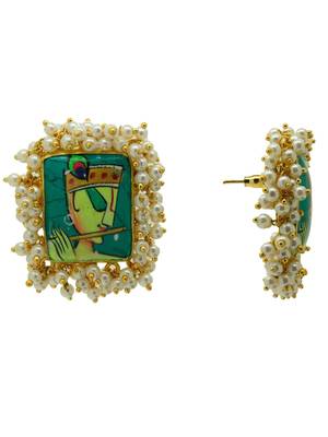 Hand-painted krishna gold plated studs 3