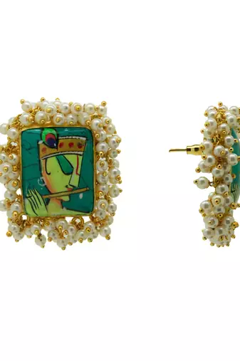 Hand-painted krishna gold plated studs