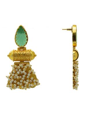 Gold plated unique craving stone designer earring 2