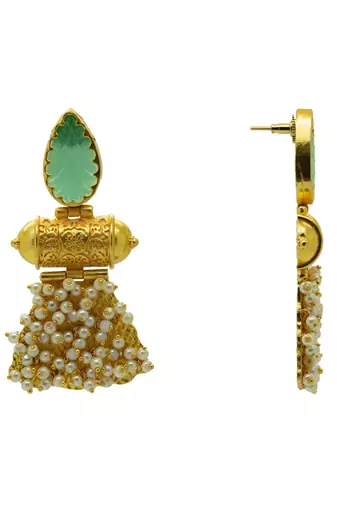 Gold plated unique craving stone designer earring