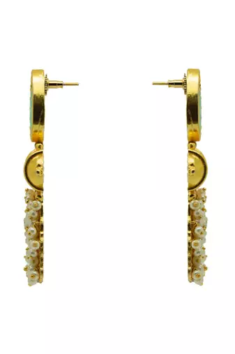 Gold plated unique craving stone designer earring