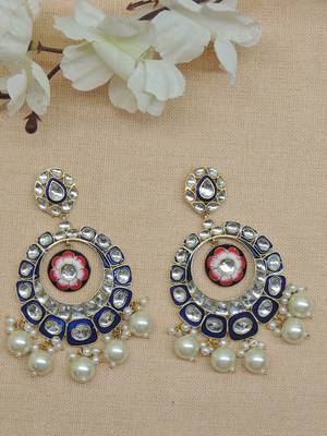 Traditional kundan royal-blue floral chandbali 2