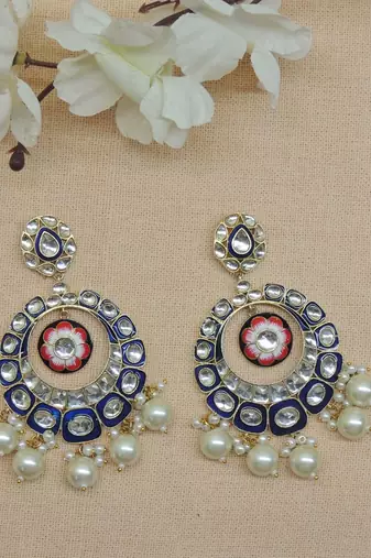 Traditional kundan royal-blue floral chandbali