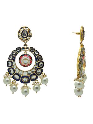 Traditional kundan royal-blue floral chandbali 3