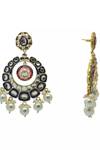 Traditional kundan royal-blue floral chandbali