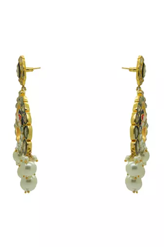 Traditional kundan royal-blue floral chandbali