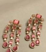Designer rose-plated pink stone earring