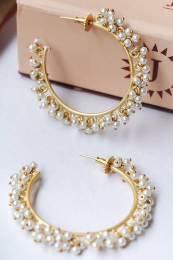 Stylish simple gold plated pearl bali