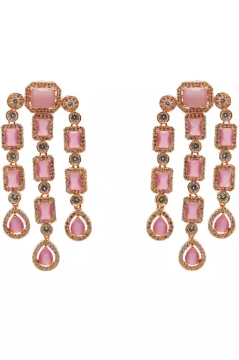 Designer rose-plated pink stone earring