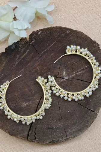 Stylish simple gold plated pearl bali
