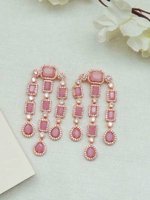 Designer rose-plated pink stone earring 4
