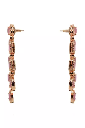 Designer rose-plated pink stone earring