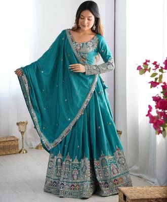 Silk Blue embroidered Lehenga Choli Set 1