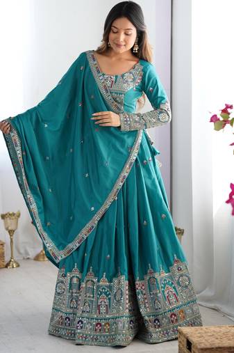 Silk Blue embroidered Lehenga Choli Set