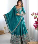 Silk Blue embroidered Lehenga Choli Set