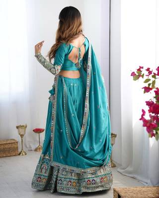Silk Blue embroidered Lehenga Choli Set 2