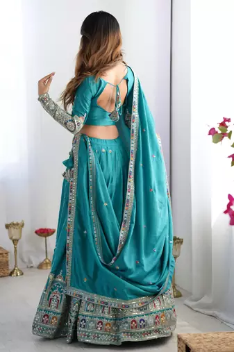 Silk Blue embroidered Lehenga Choli Set