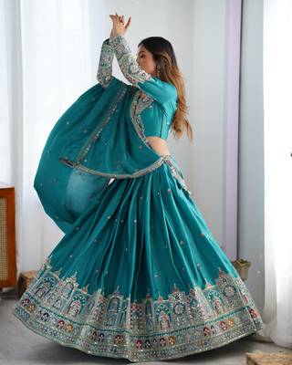 Silk Blue embroidered Lehenga Choli Set 3