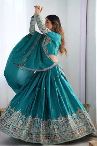 Silk Blue embroidered Lehenga Choli Set