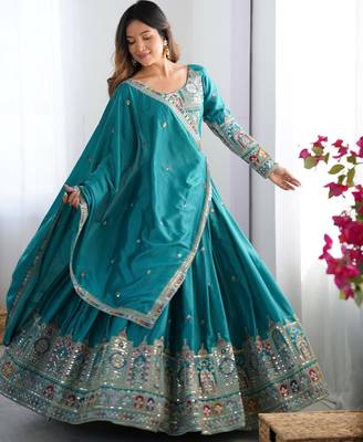 Silk Blue embroidered Lehenga Choli Set 4