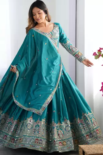 Silk Blue embroidered Lehenga Choli Set