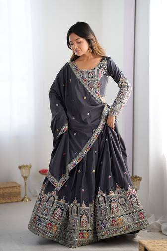 Silk Black embroidered Lehenga Choli Set