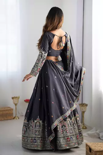 Silk Black embroidered Lehenga Choli Set