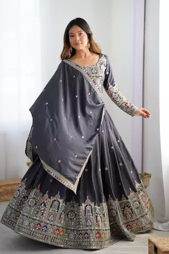 Silk Black embroidered Lehenga Choli Set