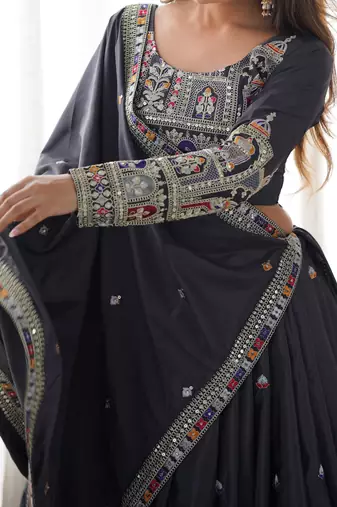 Silk Black embroidered Lehenga Choli Set