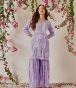 Hand embroidered mauve modal lucknowi chikankari kurta set