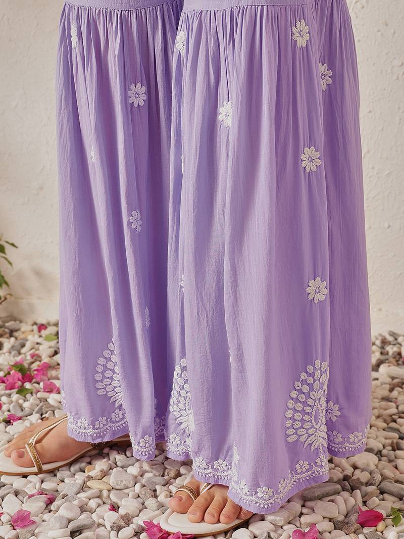 Hand embroidered mauve modal lucknowi chikankari kurta set