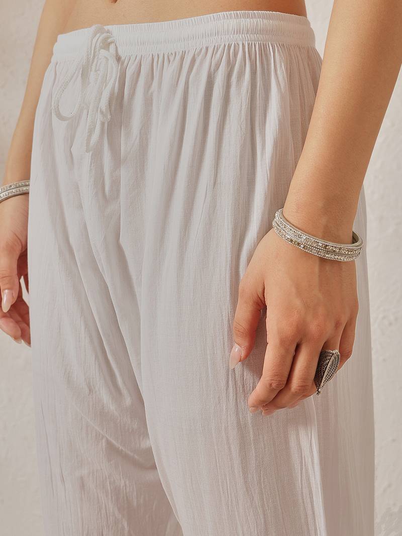 Hand embroidered white cotton lucknowi chikankari kurta set