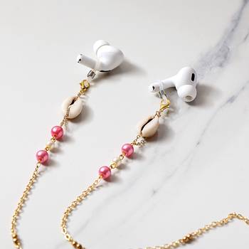 Pink beads with shells spectacles/air pods chain 1