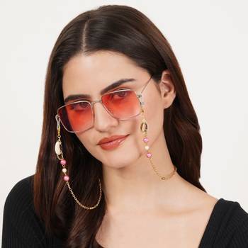 Pink beads with shells spectacles/air pods chain 2