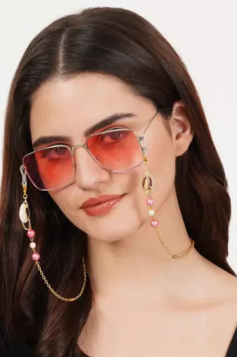 Pink beads with shells spectacles/air pods chain