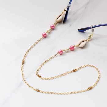 Pink beads with shells spectacles/air pods chain 3