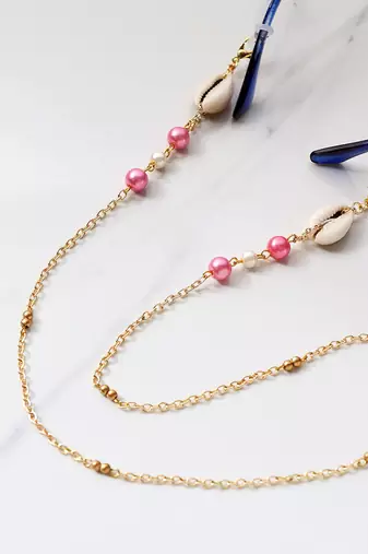 Pink beads with shells spectacles/air pods chain