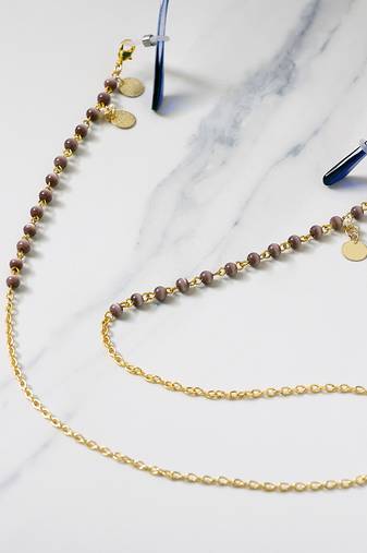 Lavender beads with golden coins spectacles/air pods chain