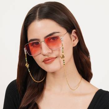 Golden flower with green beads spectacles/air pods chain 2
