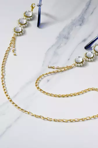 Kundan & white beads spectacles/air pods chain