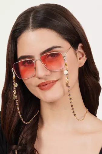 Lavender beads with golden coins spectacles/air pods chain
