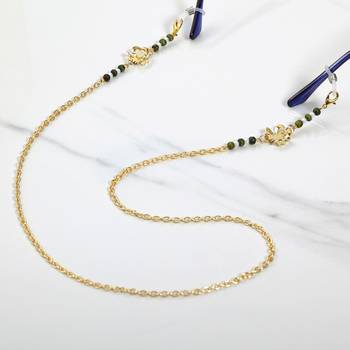 Golden flower with green beads spectacles/air pods chain 3