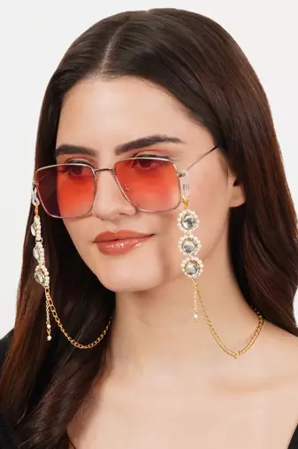 Kundan & white beads spectacles/air pods chain