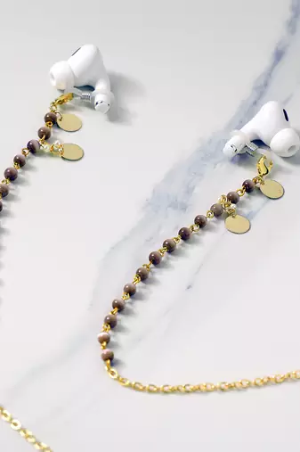 Lavender beads with golden coins spectacles/air pods chain