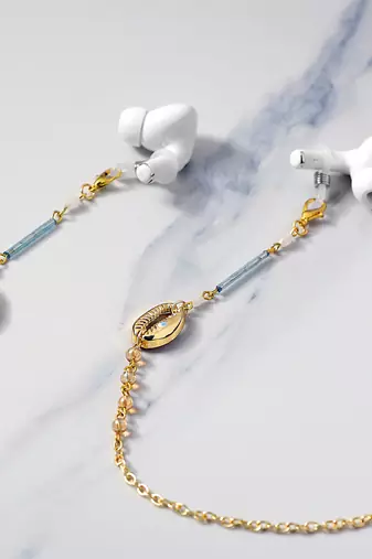 Blue glass tube evil eye shell spectacles/air pods chain