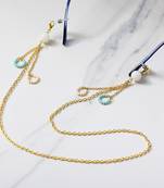 Golden chain with white & blue beads ring spectacles/air pods chain