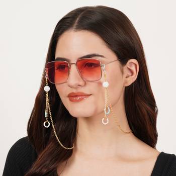 Golden chain with white & blue beads ring spectacles/air pods chain 2