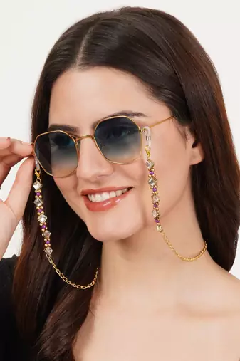 Kundan & purple beads spectacles/air pods chain