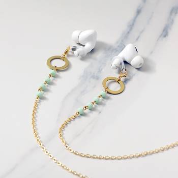 Green beads with golden ring spectacles/air pods chain 3
